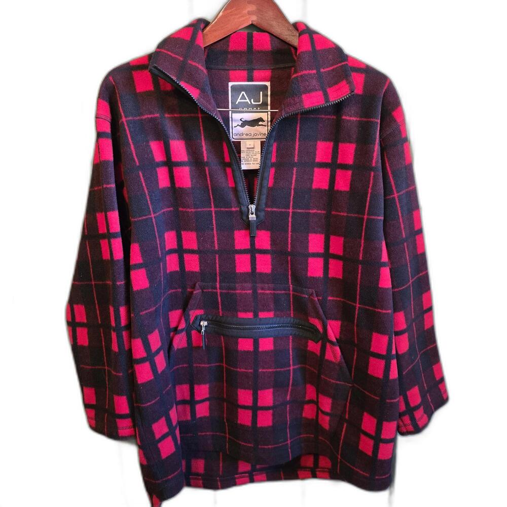 AJ Sport Women's Polar Fleece Pullover - Checkered Red & Black - Size S
